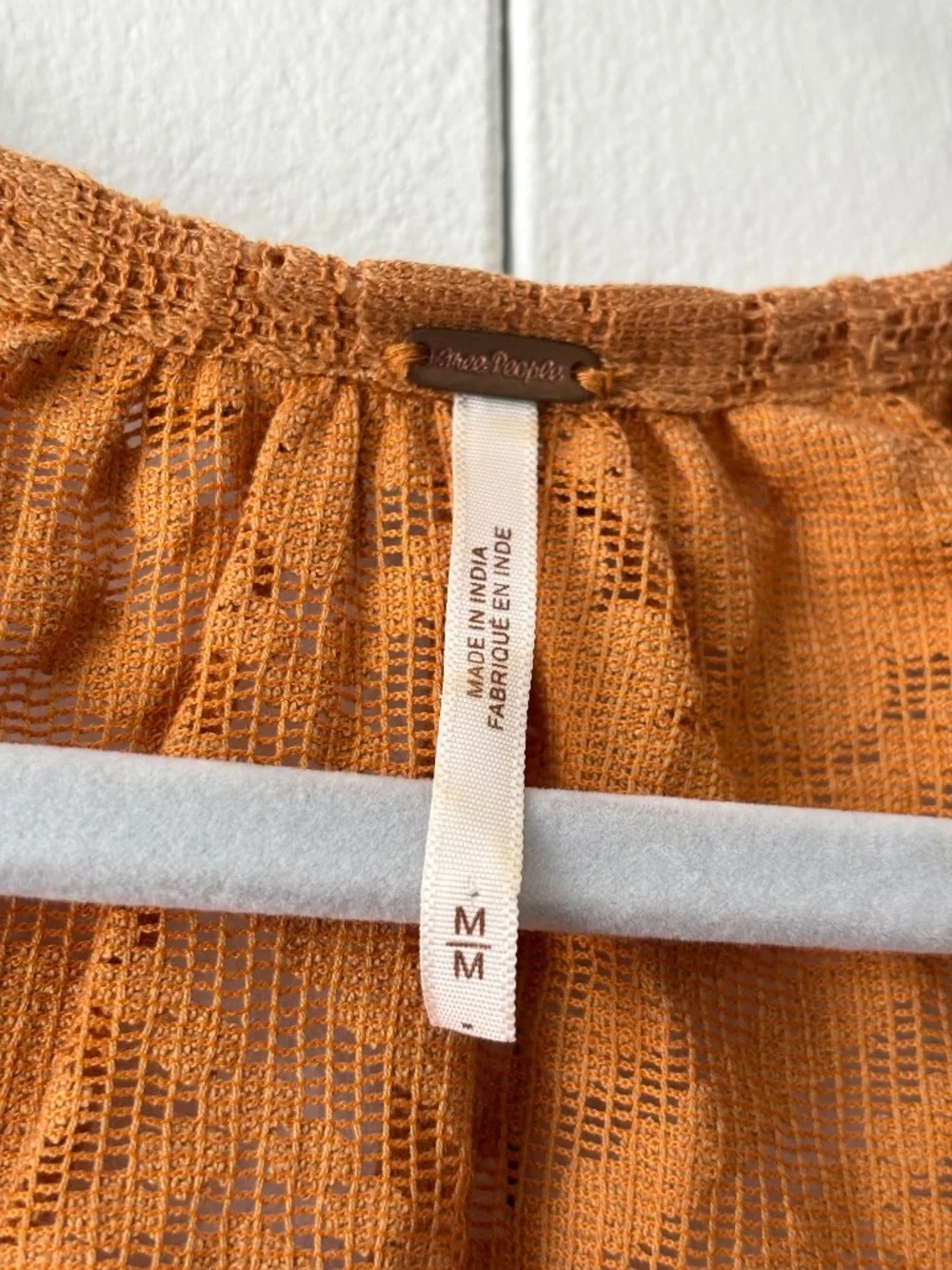 Free People Mae Embroidered Lace Button Down Top Rust Orange Medium